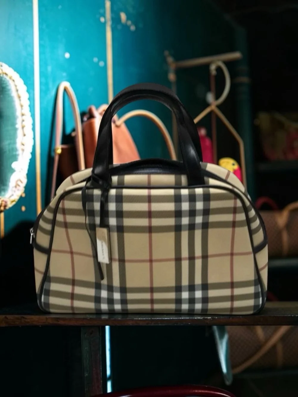 Burberry London Nova Check House Check Bowling Satchel Handbag